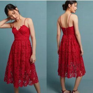 Anthropologie Donna Morgan Scarlet Lace Dress Size 4 Red Floral Flowers
